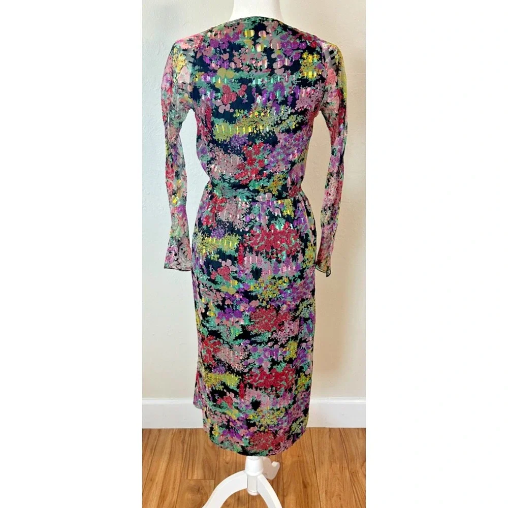Vintage 80's Diane Dickinson‎ for Gentillesse Silk Floral Wrap Dress Size Medium